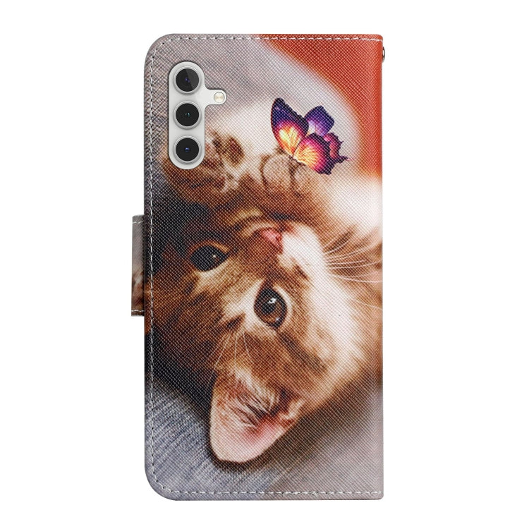 For Samsung Galaxy S25 5G Colored Drawing Pattern Leather Phone Case(Butterfly Cat) - Galaxy S25 5G Cases by PMC Jewellery | Online Shopping South Africa | PMC Jewellery | Buy Now Pay Later Mobicred