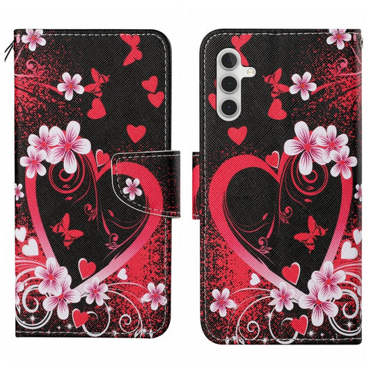 For Samsung Galaxy S25+ 5G Colored Drawing Pattern Leather Phone Case(Red Heart) - Galaxy S25+ 5G Cases by PMC Jewellery | Online Shopping South Africa | PMC Jewellery | Buy Now Pay Later Mobicred