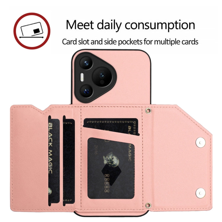 For Huawei Pura 70 Skin Feel Four Card Slots Phone Case with Wrist Strap(Pink) - Huawei Cases by PMC Jewellery | Online Shopping South Africa | PMC Jewellery | Buy Now Pay Later Mobicred