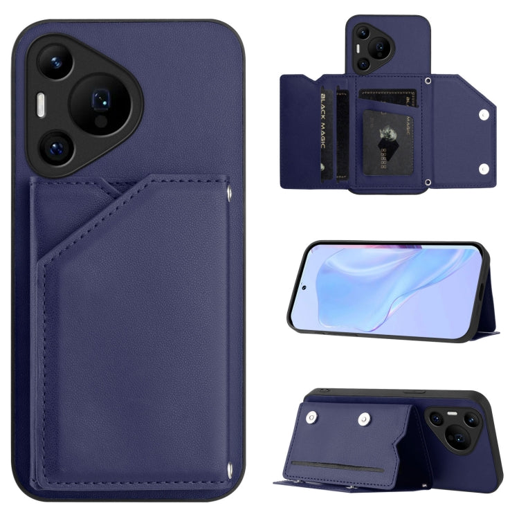 For Huawei Pura 70 Pro Skin Feel Four Card Slots Phone Case with Wrist Strap(Blue) - Huawei Cases by PMC Jewellery | Online Shopping South Africa | PMC Jewellery | Buy Now Pay Later Mobicred