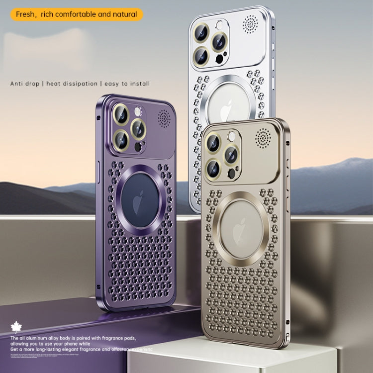 For iPhone 16 Pro Max Spring Buckle MagSafe Magnetic Metal Aromatherapy Phone Case(Grey) - free shipping - PMc TechLife - Order now!