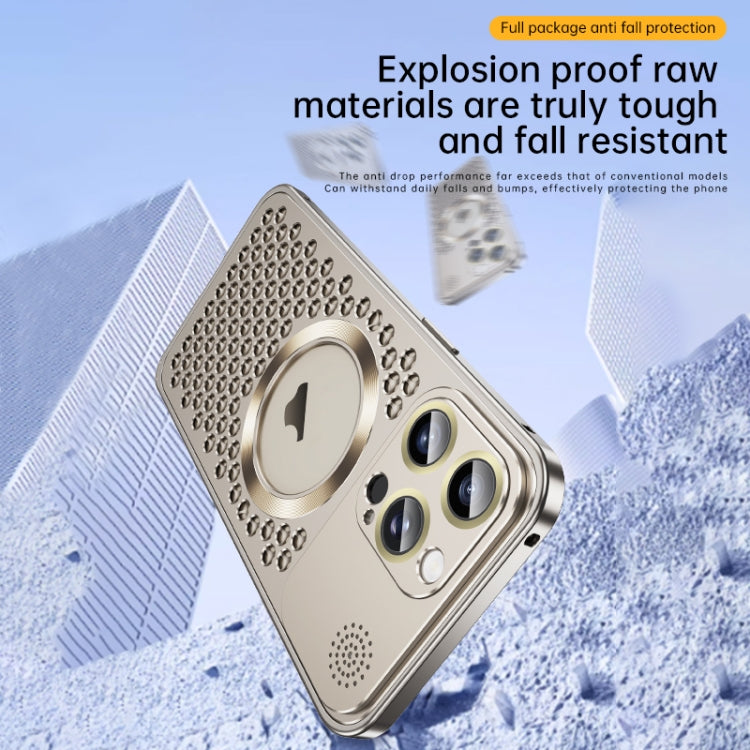 For iPhone 16 Spring Buckle MagSafe Magnetic Metal Aromatherapy Phone Case(Gold) - iPhone 16 Cases by PMc TechLife | Online Shopping South Africa | PMc TechLife | Buy Now Pay Later Mobicred