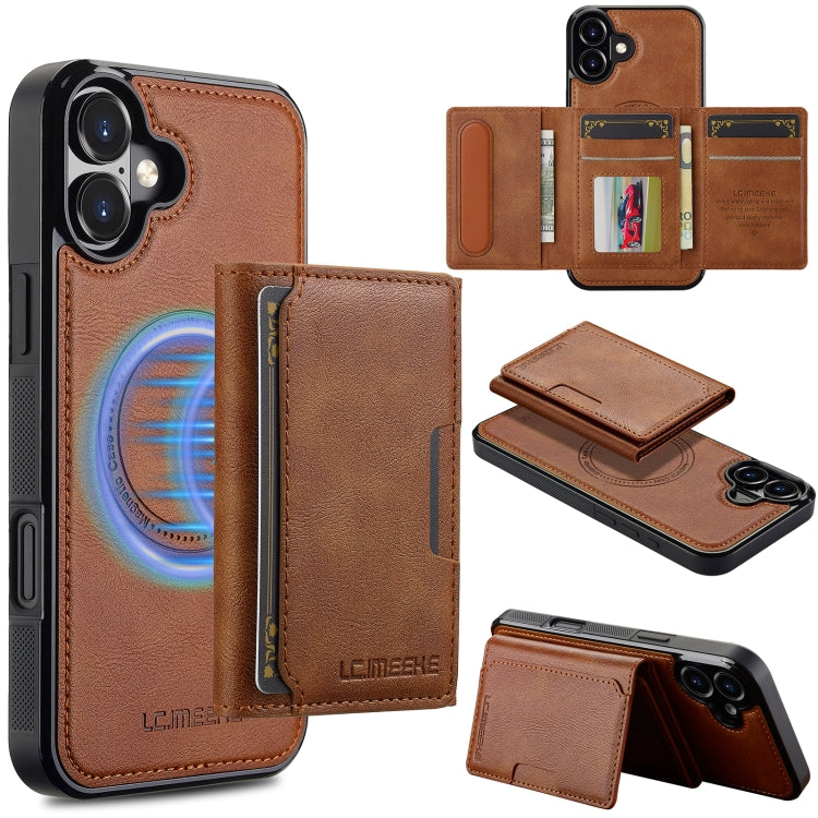 For iPhone 16 Plus LC.IMEEKE L5 Series Detachable RFID Card Bag Magsafe Phone Case(Brown) - free shipping - PMC Jewellery - Order now!
