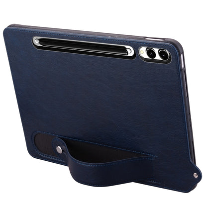 For Samsung Galaxy Tab S10+ / S9+ / S8+ TPU Leather Back Tablet Case with Wristband(Dark Blue) - Tab S10+ Cases by PMC Jewellery | Online Shopping South Africa | PMC Jewellery | Buy Now Pay Later Mobicred