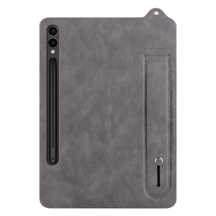 For Samsung Galaxy Tab S10 Ultra / S9 Ultra TPU Leather Back Tablet Case with Wristband(Grey) - Tab S10 Ultra Cases by PMC Jewellery | Online Shopping South Africa | PMC Jewellery | Buy Now Pay Later Mobicred