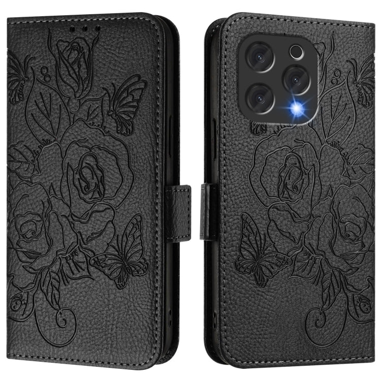 For Doogee N55 Plus Embossed Rose RFID Anti-theft Leather Phone Case(Black) - More Brand by PMC TechLife | Online Shopping South Africa | PMC TechLife | Buy Now Pay Later Mobicred