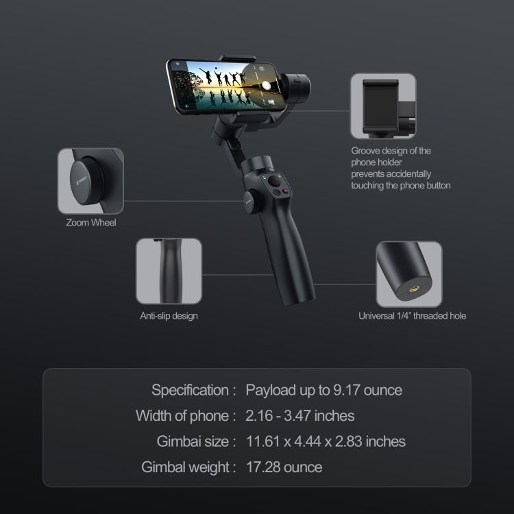 FUNSNAP Capture 2s Smart 3-Axis Handheld Gimbal Phone Live Stabilizer, Basic Version(Black) - free shipping - PMC TechLife - Order now!