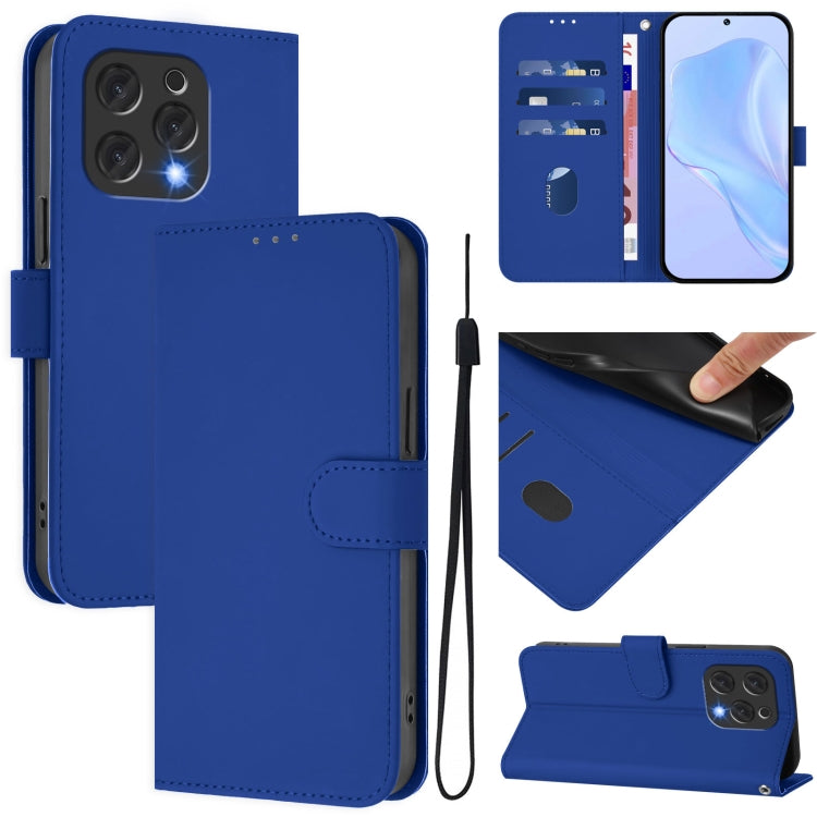 For Doogee N55 Plus Skin Feel Solid Color Leather Phone Case with Lanyard(Dark Blue) - Doogee Cases by PMC TechLife | Online Shopping South Africa | PMC TechLife | Buy Now Pay Later Mobicred