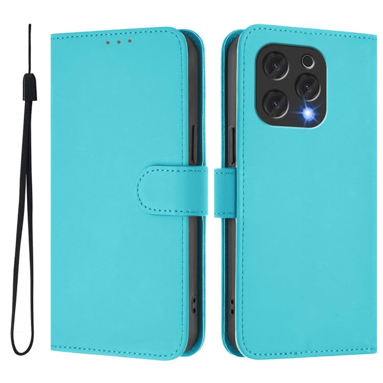 For Doogee N55 Plus Skin Feel Solid Color Leather Phone Case with Lanyard(Lake Blue) - Doogee Cases by PMC TechLife | Online Shopping South Africa | PMC TechLife | Buy Now Pay Later Mobicred