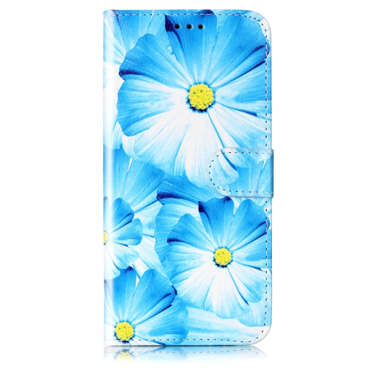 For Samsung Galaxy S25 5G Colored Drawing Marble Pattern Leather Phone Case(Blue Flower) - Galaxy S25 5G Cases by PMC Jewellery | Online Shopping South Africa | PMC Jewellery | Buy Now Pay Later Mobicred