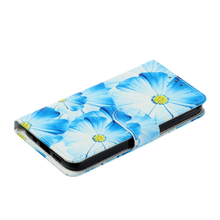 For Samsung Galaxy S25 5G Colored Drawing Marble Pattern Leather Phone Case(Blue Flower) - Galaxy S25 5G Cases by PMC Jewellery | Online Shopping South Africa | PMC Jewellery | Buy Now Pay Later Mobicred
