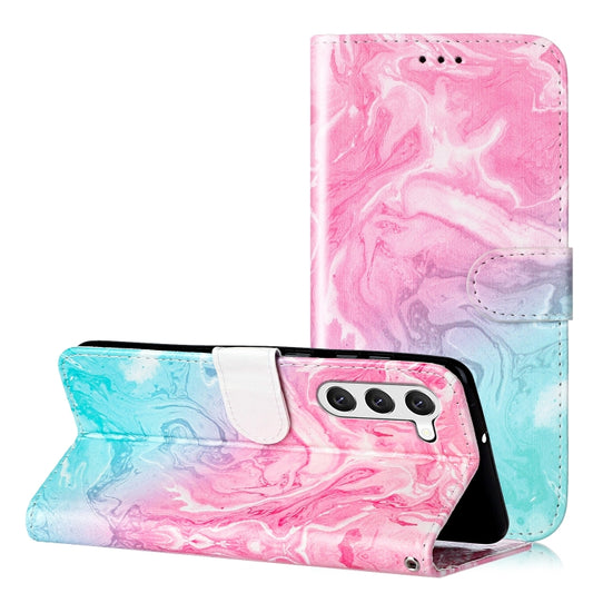 For Samsung Galaxy S25 5G Colored Drawing Marble Pattern Leather Phone Case(Pink Green Marble) - Galaxy S25 5G Cases by PMC Jewellery | Online Shopping South Africa | PMC Jewellery | Buy Now Pay Later Mobicred