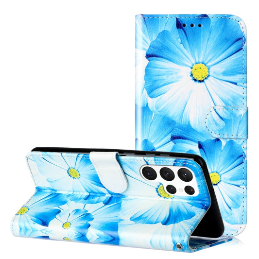 For Samsung Galaxy S25 Ultra 5G Colored Drawing Marble Pattern Leather Phone Case(Blue Flower) - Galaxy S25 Ultra 5G Cases by PMC Jewellery | Online Shopping South Africa | PMC Jewellery | Buy Now Pay Later Mobicred