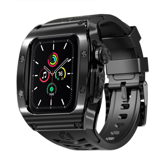 For Apple Watch 44mm / 45mm RedPepper Armor Metal Case Integrated Silicone Watch Band(Black) - Watch Cases by RedPepper | Online Shopping South Africa | PMC Jewellery | Buy Now Pay Later Mobicred