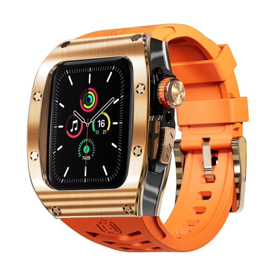 For Apple Watch 44mm / 45mm RedPepper Armor Metal Case Integrated Silicone Watch Band(Rose Gold Orange) - Watch Cases by RedPepper | Online Shopping South Africa | PMC Jewellery | Buy Now Pay Later Mobicred