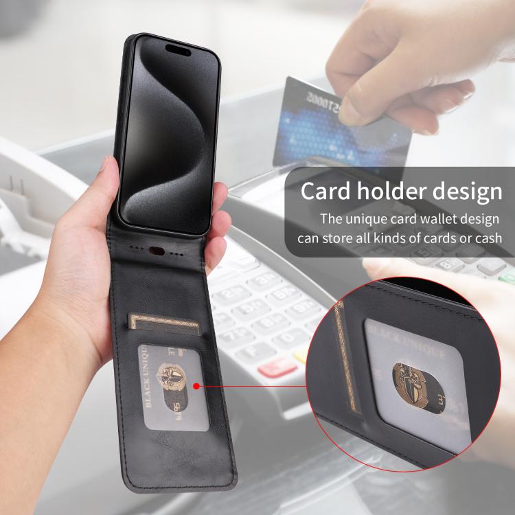For iPhone 16e Magnetic Vertical Flip Leather Phone Case(Black) - iPhone 16e Cases by PMC TechLife | Online Shopping South Africa | PMC TechLife | Buy Now Pay Later Mobicred