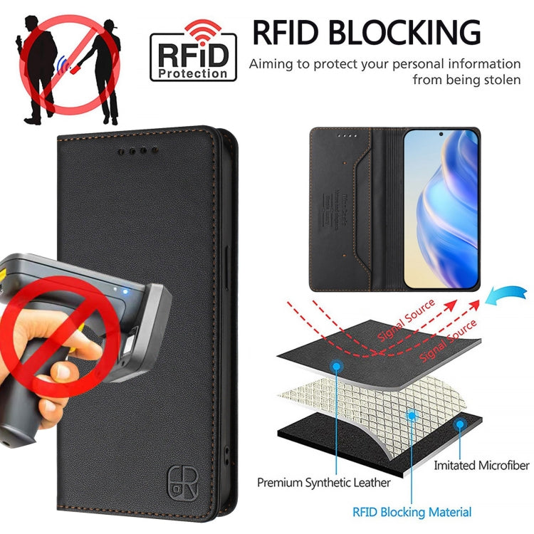 For Samsung Galaxy S24 / S25 5G RC01 Dual-Folded Magnetic Suction RFID Leather Phone Case(Black) - Galaxy S25 5G Cases by PMC Jewellery | Online Shopping South Africa | PMC Jewellery | Buy Now Pay Later Mobicred