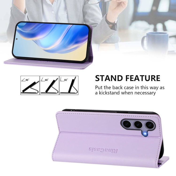 For Samsung Galaxy S24 / S25 5G RC01 Dual-Folded Magnetic Suction RFID Leather Phone Case(Light Purple) - Galaxy S25 5G Cases by PMC Jewellery | Online Shopping South Africa | PMC Jewellery | Buy Now Pay Later Mobicred