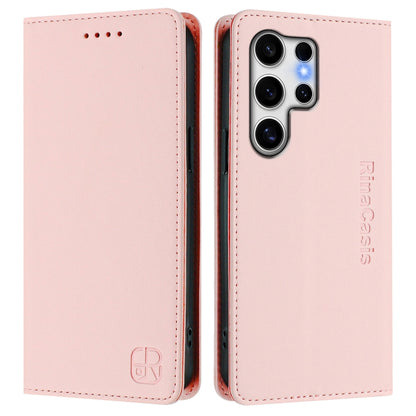 For Samsung Galaxy S25 Ultra 5G RC01 Dual-Folded Magnetic Suction RFID Leather Phone Case(Pink) - Galaxy S25 Ultra 5G Cases by PMC Jewellery | Online Shopping South Africa | PMC Jewellery | Buy Now Pay Later Mobicred