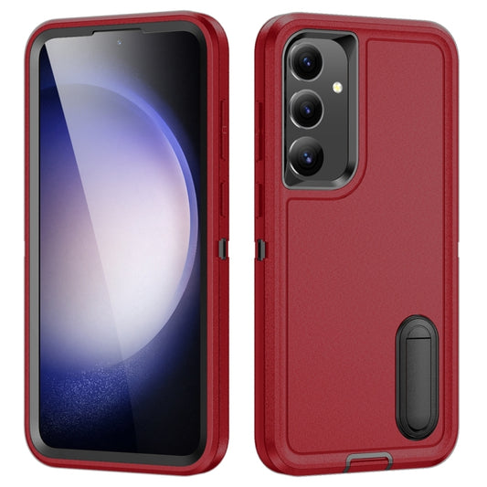 For Samsung Galaxy S24 / S25 5G Rugged PC Hybrid Silicone Phone Case with Holder(Red+Black) - Galaxy S25 5G Cases by PMC Jewellery | Online Shopping South Africa | PMC Jewellery | Buy Now Pay Later Mobicred