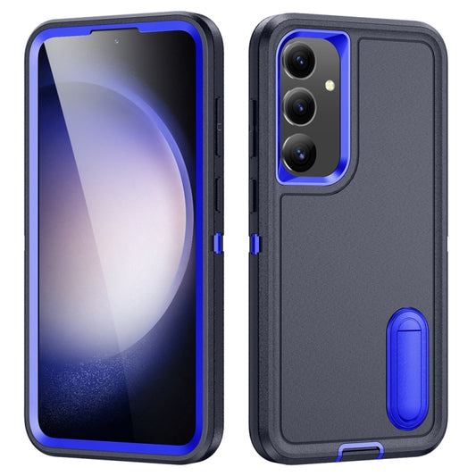 For Samsung Galaxy S24+ / S25+ 5G Rugged PC Hybrid Silicone Phone Case with Holder(Dark Blue+Royal Blue) - Galaxy S25+ 5G Cases by PMC Jewellery | Online Shopping South Africa | PMC Jewellery | Buy Now Pay Later Mobicred