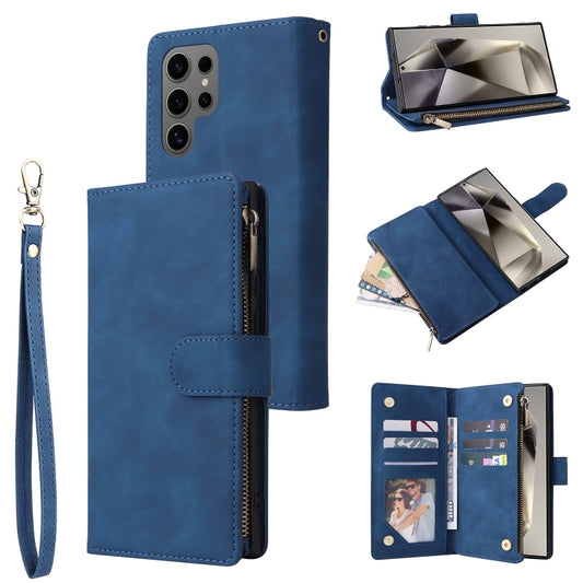 For Samsung Galaxy S25 Ultra 5G Multifunctional Frosted Zipper Wallet Leather Phone Case(Blue) - Galaxy S25 Ultra 5G Cases by PMC Jewellery | Online Shopping South Africa | PMC Jewellery | Buy Now Pay Later Mobicred