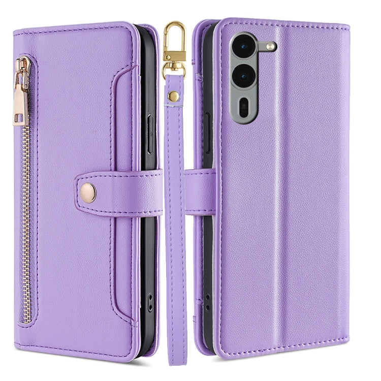 For Fujitsu Arrows We2 Plus Sheep Texture Cross-body Zipper Wallet Leather Phone Case(Purple) - More Brand by PMC TechLife | Online Shopping South Africa | PMC TechLife | Buy Now Pay Later Mobicred