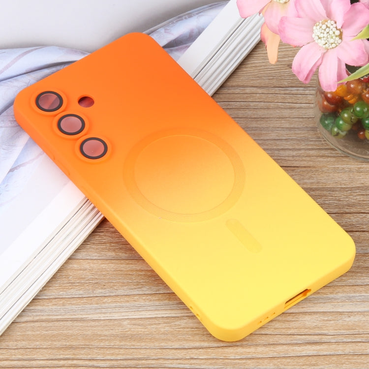 For Samsung Galaxy S25 5G Liquid TPU Silicone Gradient MagSafe Phone Case(Orange Yellow) - Galaxy S25 5G Cases by PMC TechLife | Online Shopping South Africa | PMC TechLife | Buy Now Pay Later Mobicred