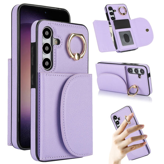 For Samsung Galaxy S25 5G Ring Holder Card Bag Skin Feel Phone Case(Purple) - Galaxy S25 5G Cases by PMC Jewellery | Online Shopping South Africa | PMC Jewellery | Buy Now Pay Later Mobicred