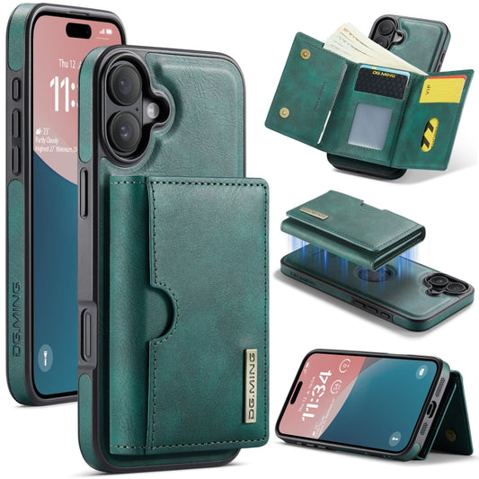 For iPhone 16 Plus DG.MING M6 Series RFID Tri-fold Card Bag Removable Leather Phone Case(Green) - iPhone 16 Plus Cases by DG.MING | Online Shopping South Africa | PMC Jewellery | Buy Now Pay Later Mobicred