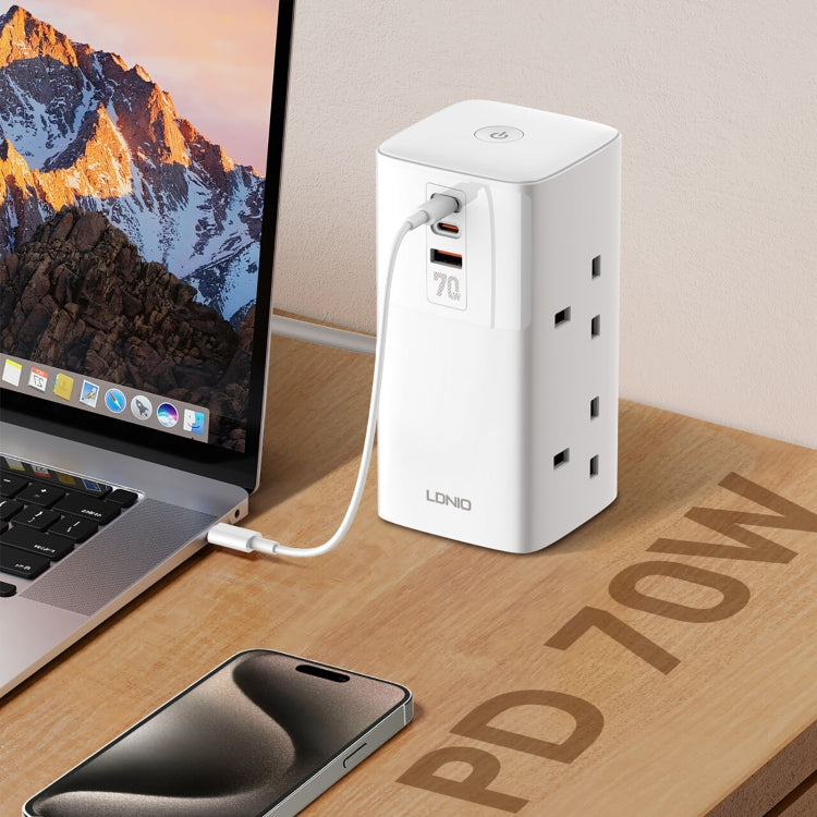 LDNIO SC4396 70W Desktop Multi-function GaN Desktop Charger 2AC, 1U, 2C with 1 Socket, Plug:UK Plug(White) - free shipping - PMC TechLife - Order now!