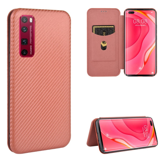 For Huawei nova 7 Pro 5G Carbon Fiber Texture Horizontal Flip TPU + PC + PU Leather Case with Card Slot(Brown) - Huawei Cases by PMC Jewellery | Online Shopping South Africa | PMC Jewellery