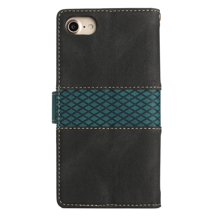 For iPhone 16e Grid Stitching Leather Phone Case with Lanyard(Black) - iPhone 16e Cases by PMC TechLife | Online Shopping South Africa | PMC TechLife | Buy Now Pay Later Mobicred