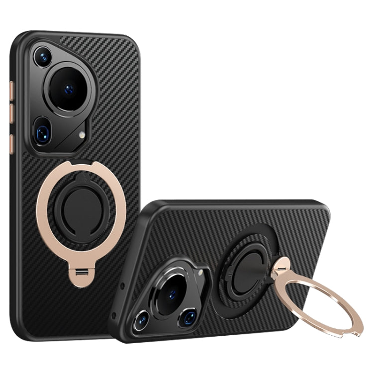 For Huawei Pura 70 Ultra Carbon Fiber MagSafe Phone Case with 360 Degree Rotating Holder(Black Gold) - Huawei Cases by PMC Jewellery | Online Shopping South Africa | PMC Jewellery | Buy Now Pay Later Mobicred