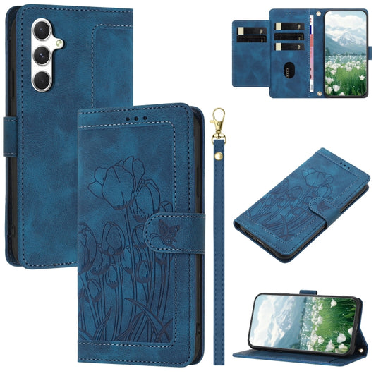 For Samsung Galaxy S25+ 5G Tulips Embossed Leather Phone Case with Lanyard(Blue) - Galaxy S25+ 5G Cases by PMC Jewellery | Online Shopping South Africa | PMC Jewellery | Buy Now Pay Later Mobicred