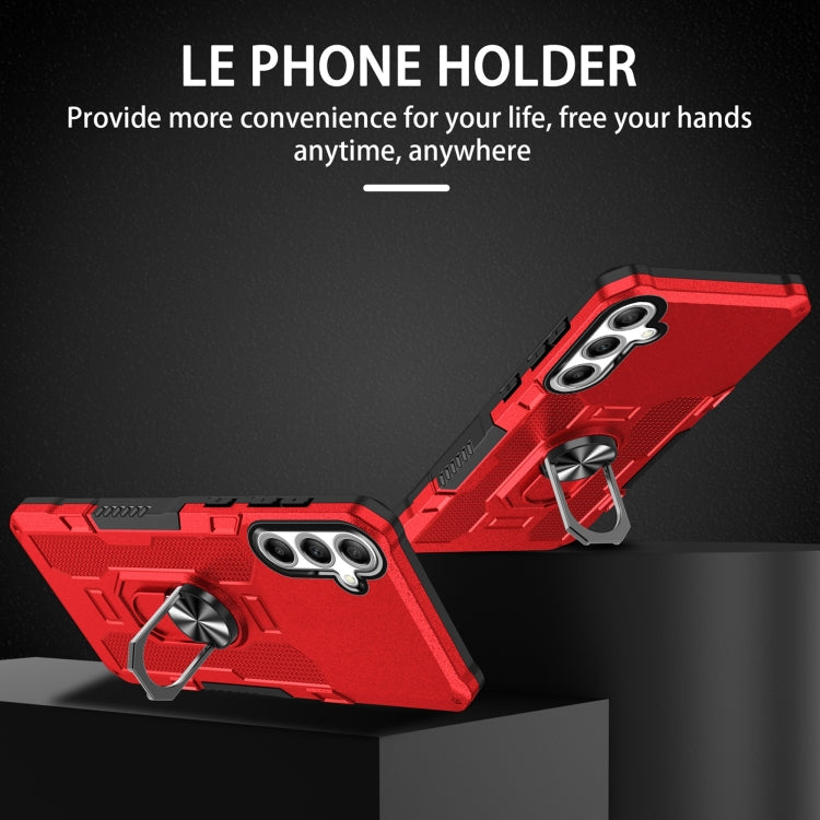 For Samsung Galaxy S25 5G Ring Holder Armor Hybrid Phone Case(Red) - Galaxy S25 5G Cases by PMC Jewellery | Online Shopping South Africa | PMC Jewellery | Buy Now Pay Later Mobicred