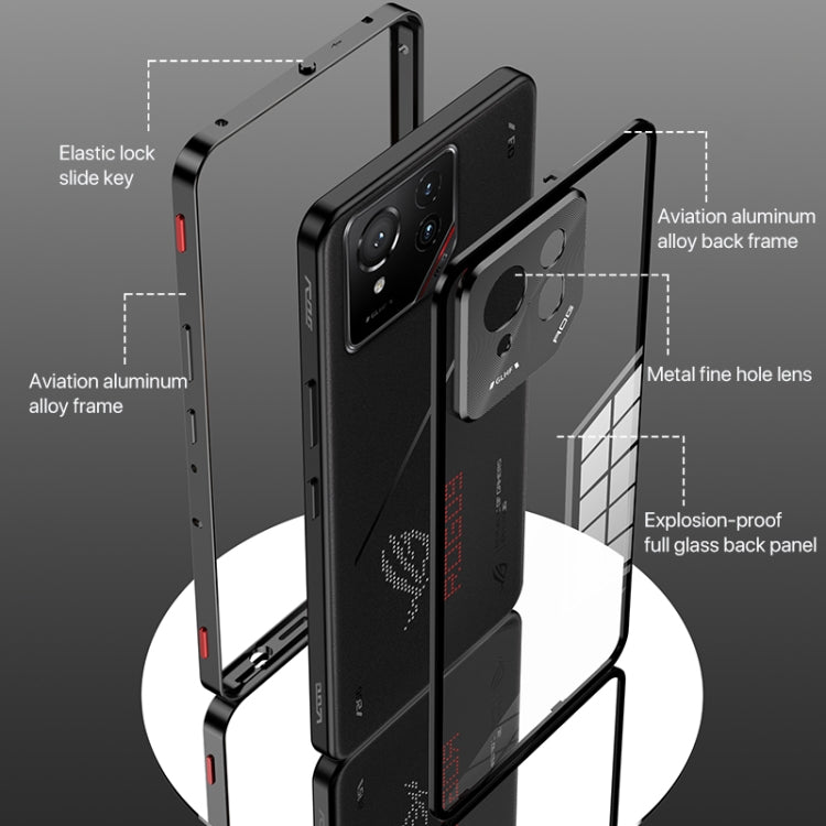 For  ASUS ROG Phone 9 Pro Snap Buckle Metal Frame Glass Back Panel Phone Case(Silver) - ASUS Cases by PMC TechLife | Online Shopping South Africa | PMC TechLife | Buy Now Pay Later Mobicred