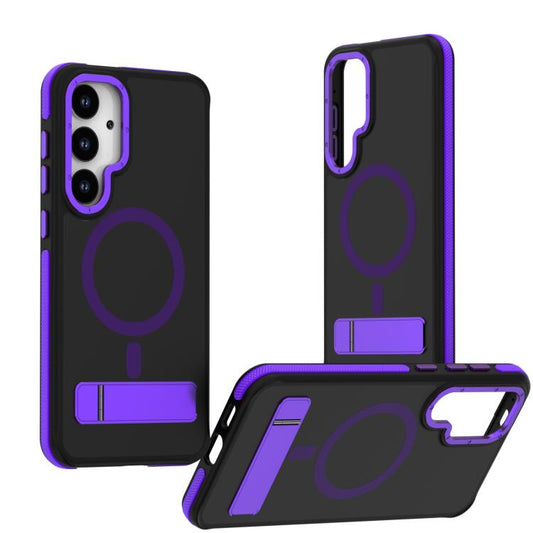 For Samsung Galaxy S25+ / S24+ 5G Dual-Color Skin Feel Magsafe Phone Case with Holder(Purple) - Galaxy S25+ 5G Cases by PMC Jewellery | Online Shopping South Africa | PMC Jewellery | Buy Now Pay Later Mobicred