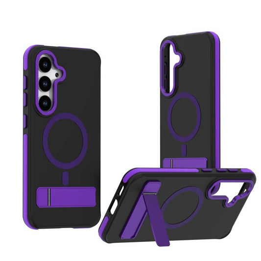 For Samsung Galaxy S25 / S24 5G Dual-Color Skin Feel Magsafe Phone Case with Holder(Purple) - Galaxy S25 5G Cases by PMC Jewellery | Online Shopping South Africa | PMC Jewellery | Buy Now Pay Later Mobicred