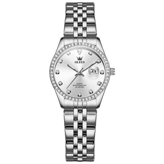 OLEVS 3629 Women Diamond Bezel Luminous Waterproof Quartz Watch(Silver) - Metal Strap Watches by OLEVS | Online Shopping South Africa | PMC Jewellery | Buy Now Pay Later Mobicred