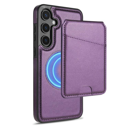 For Samsung Galaxy S25+ 5G Skin Feel Detachable Card Bag Magsafe Phone Case(Purple) - Galaxy S25+ 5G Cases by PMC Jewellery | Online Shopping South Africa | PMC Jewellery | Buy Now Pay Later Mobicred