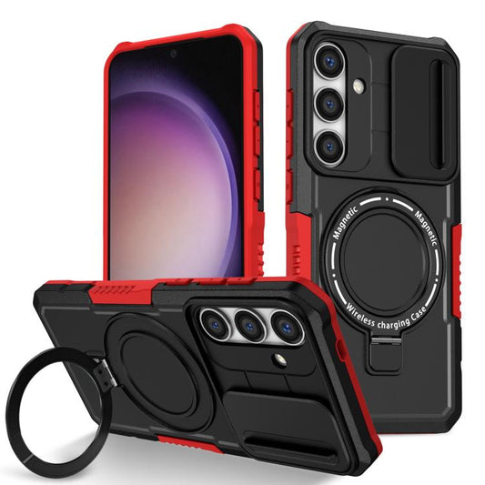 For Samsung Galaxy S25+ 5G Sliding Camshield MagSafe Holder TPU Hybrid PC Phone Case(Black Red) - Galaxy S25+ 5G Cases by PMC Jewellery | Online Shopping South Africa | PMC Jewellery | Buy Now Pay Later Mobicred