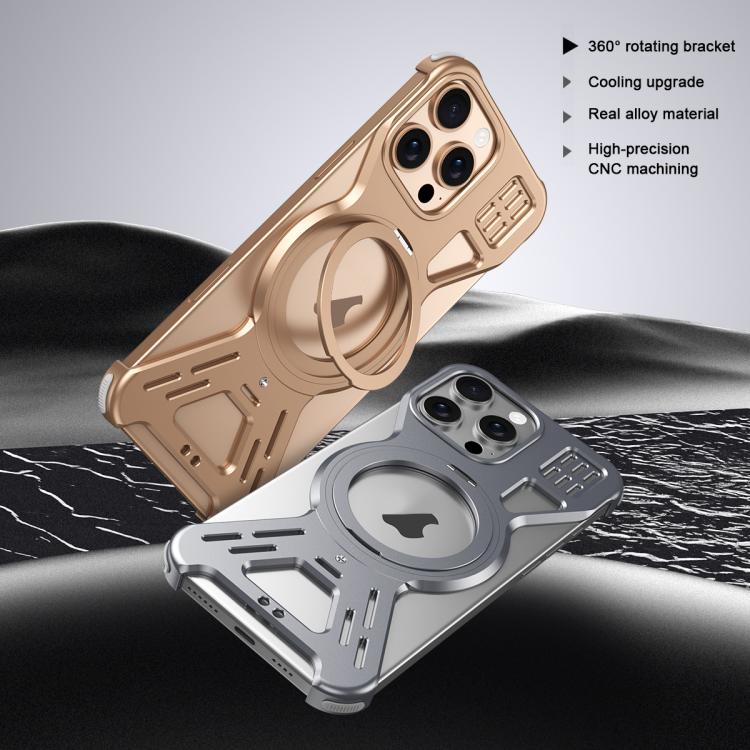 For iPhone 15 Armor 360 Holder Frameless Alloy MagSafe Phone Case(Desert Gold) - iPhone 15 Cases by PMc TechLife | Online Shopping South Africa | PMc TechLife | Buy Now Pay Later Mobicred