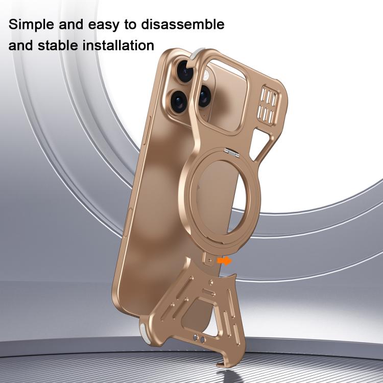 For iPhone 16 Armor 360 Holder Frameless Alloy MagSafe Phone Case(Desert Gold) - free shipping - PMc TechLife - Order now!