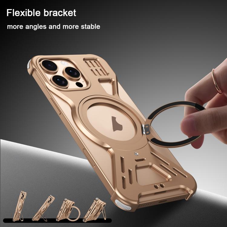 For iPhone 16 Armor 360 Holder Frameless Alloy MagSafe Phone Case(Space Gray) - iPhone 16 Cases by PMc TechLife | Online Shopping South Africa | PMc TechLife | Buy Now Pay Later Mobicred