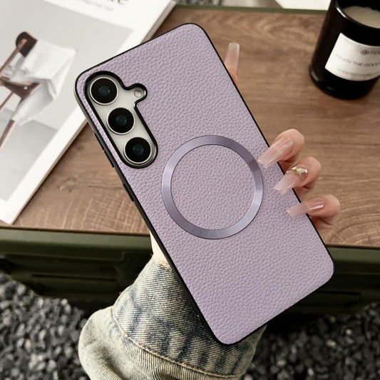 For Samsung Galaxy S25 5G CD Magsafe Magnetic Litchi Texture Phone Case(Purple) - Galaxy S25 5G Cases by PMC Jewellery | Online Shopping South Africa | PMC Jewellery | Buy Now Pay Later Mobicred