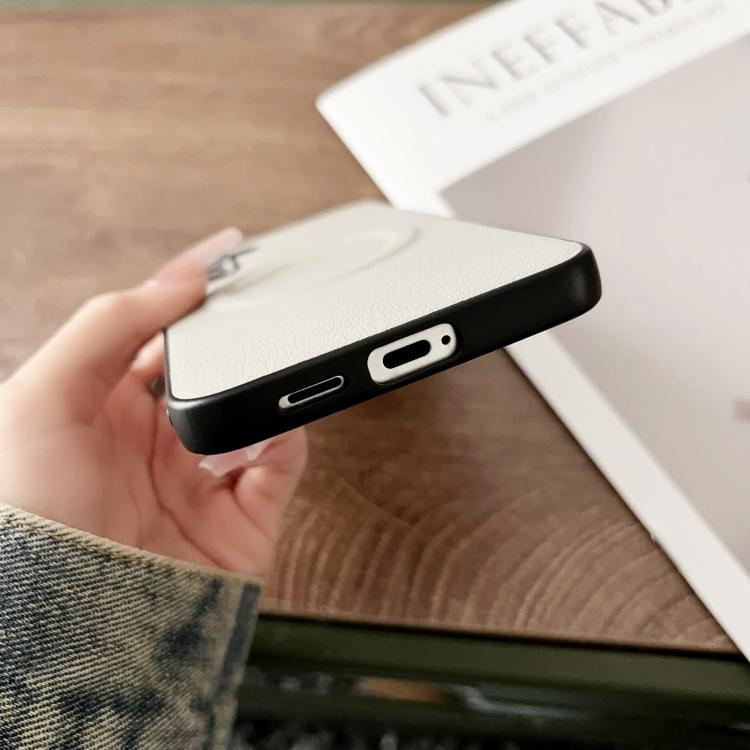 For Samsung Galaxy S25 5G Magsafe Magnetic Plain Leather Phone Case(White) - Galaxy S25 5G Cases by PMC TechLife | Online Shopping South Africa | PMC TechLife | Buy Now Pay Later Mobicred