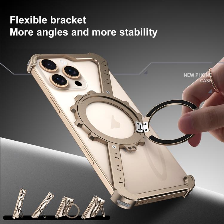 For iPhone 13 Pro Z-shaped Frameless Metal 360 Holder MagSafe Phone Case(Black) - iPhone 13 Pro Cases by PMc TechLife | Online Shopping South Africa | PMc TechLife | Buy Now Pay Later Mobicred