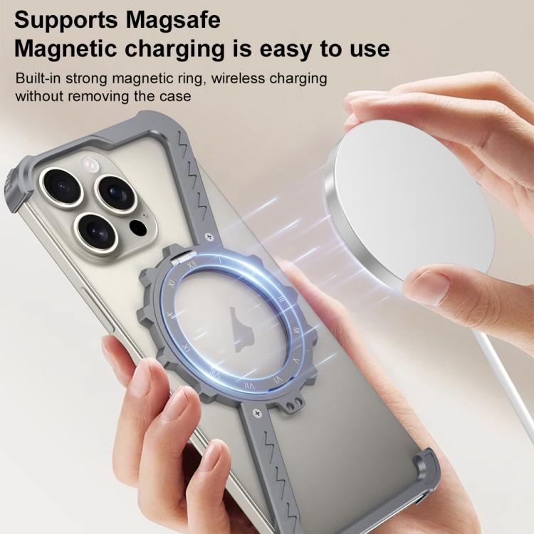 For iPhone 15 Z-shaped Frameless Metal 360 Holder MagSafe Phone Case(Space Grey) - iPhone 15 Cases by PMc TechLife | Online Shopping South Africa | PMc TechLife | Buy Now Pay Later Mobicred