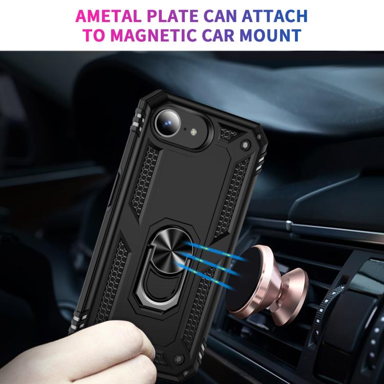 For iPhone 16e Shockproof TPU Hybrid PC Phone Case with Holder(Black) - iPhone 16e Cases by PMC TechLife | Online Shopping South Africa | PMC TechLife | Buy Now Pay Later Mobicred